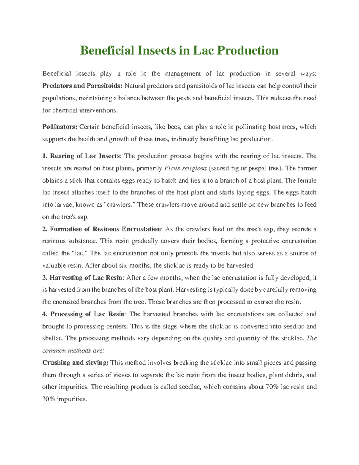 Lac Insect Production Insights: AG-608 Lecture Notes - Studocu