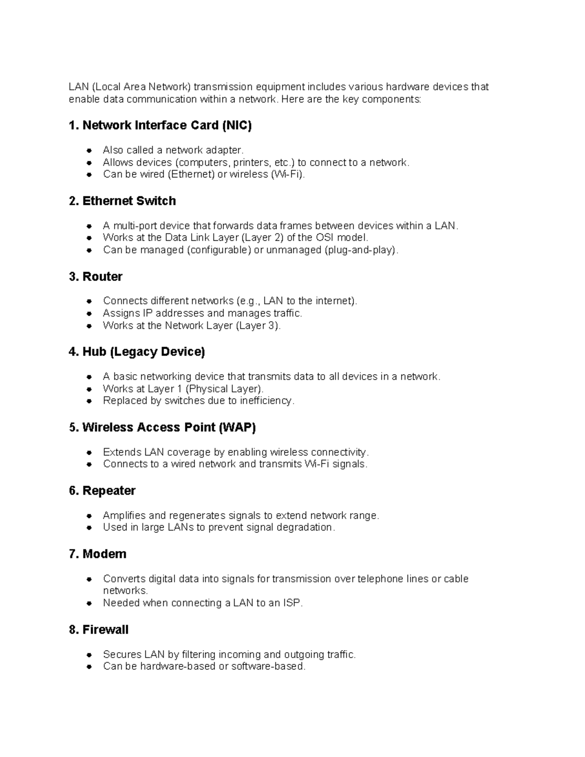 LAN Transmission Equipment Overview and Key Components - Studocu