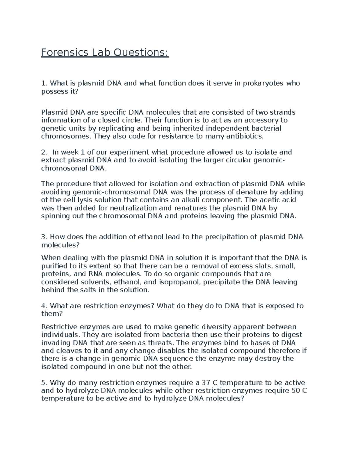 Forensics Lab Questions - Forensics Lab Questions: What is plasmid DNA ...