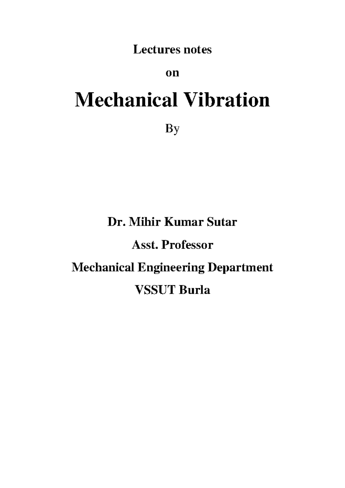 Lecture 15 - Mechanical Vibrations (1530518026) Lecture Notes - Studocu