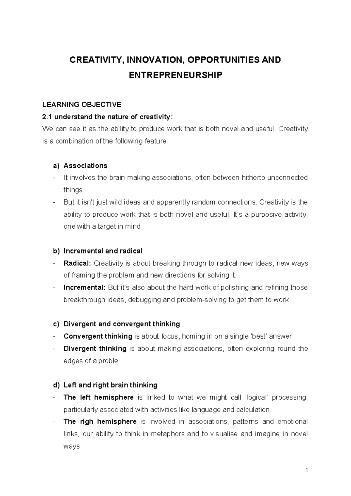 Summary Chapter 2 - CREATIVITY, INNOVATION, OPPORTUNITIES AND ...