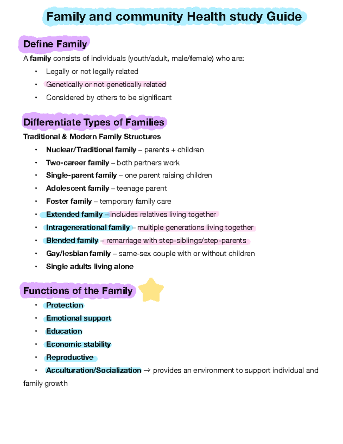 Family and Community Health Study Guide: Promoting Family Health - Studocu