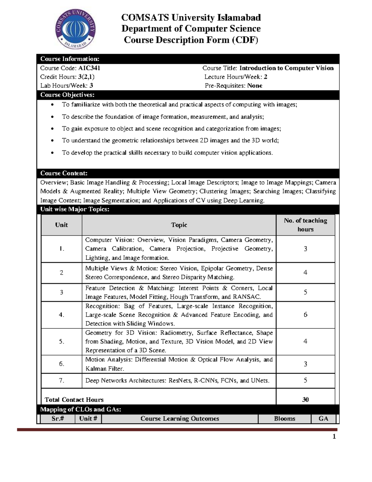 AIC341: Course Description for Introduction to Computer Vision - Studocu
