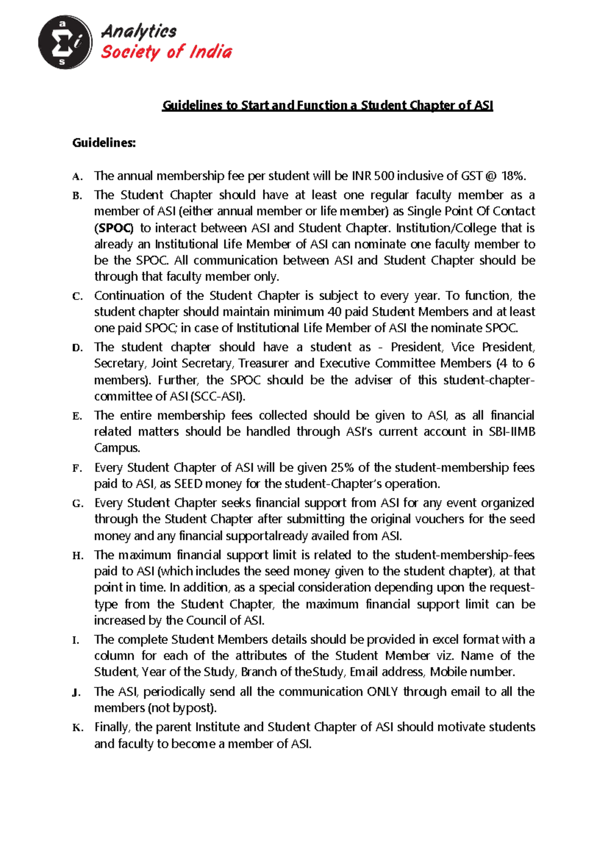 Guidelines for Starting an ASI Student Chapter: Membership & Structure ...