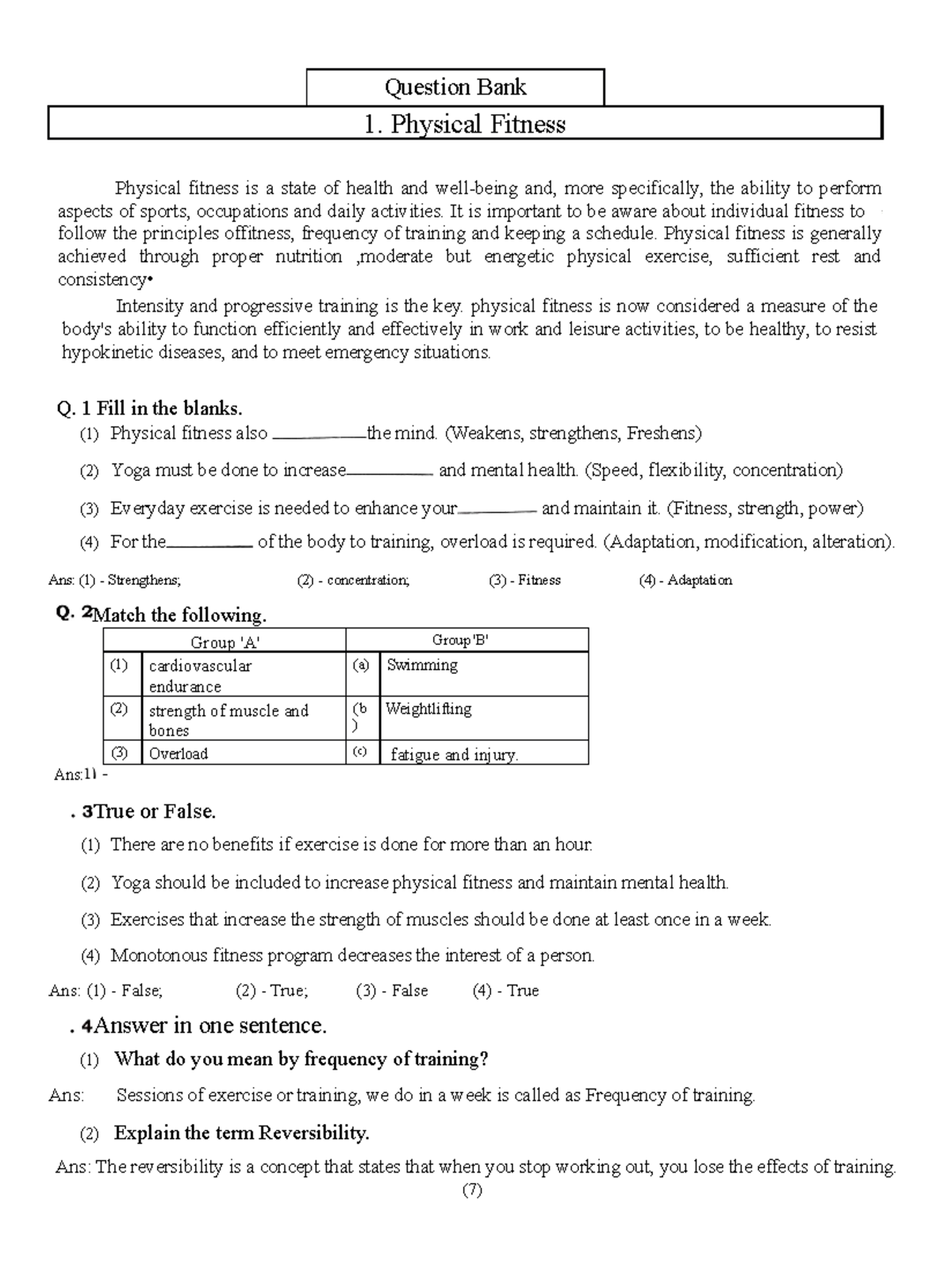 Physical Fitness Q&A: bck1234567891011 Study Guide - Studocu