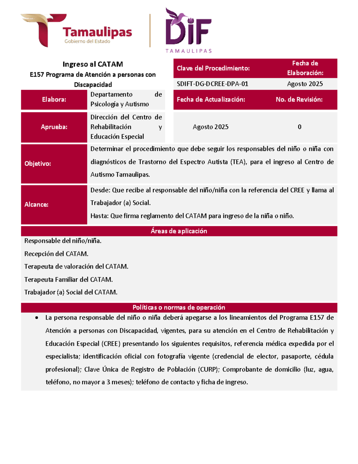 Ingreso al CATAM E157: Procedimiento para Atención a Niños con TEA ...