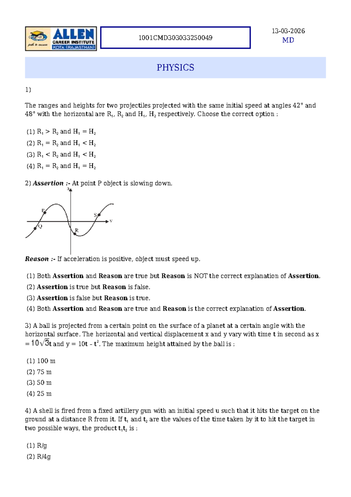 1001CMD303033250049 MD PHYSICS Final Exam Solutions and Key Concepts ...
