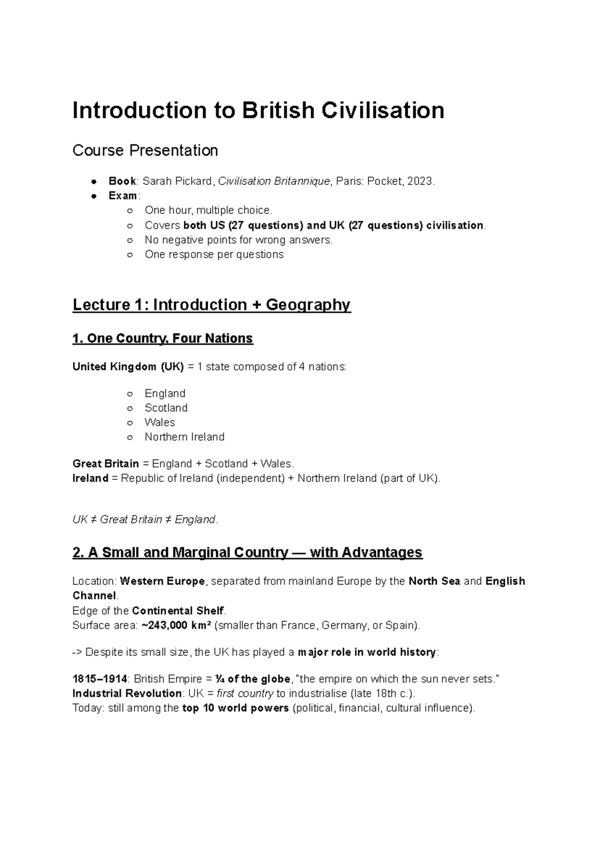 Introduction to British Civilisation (Course Code: CIV 101 ...