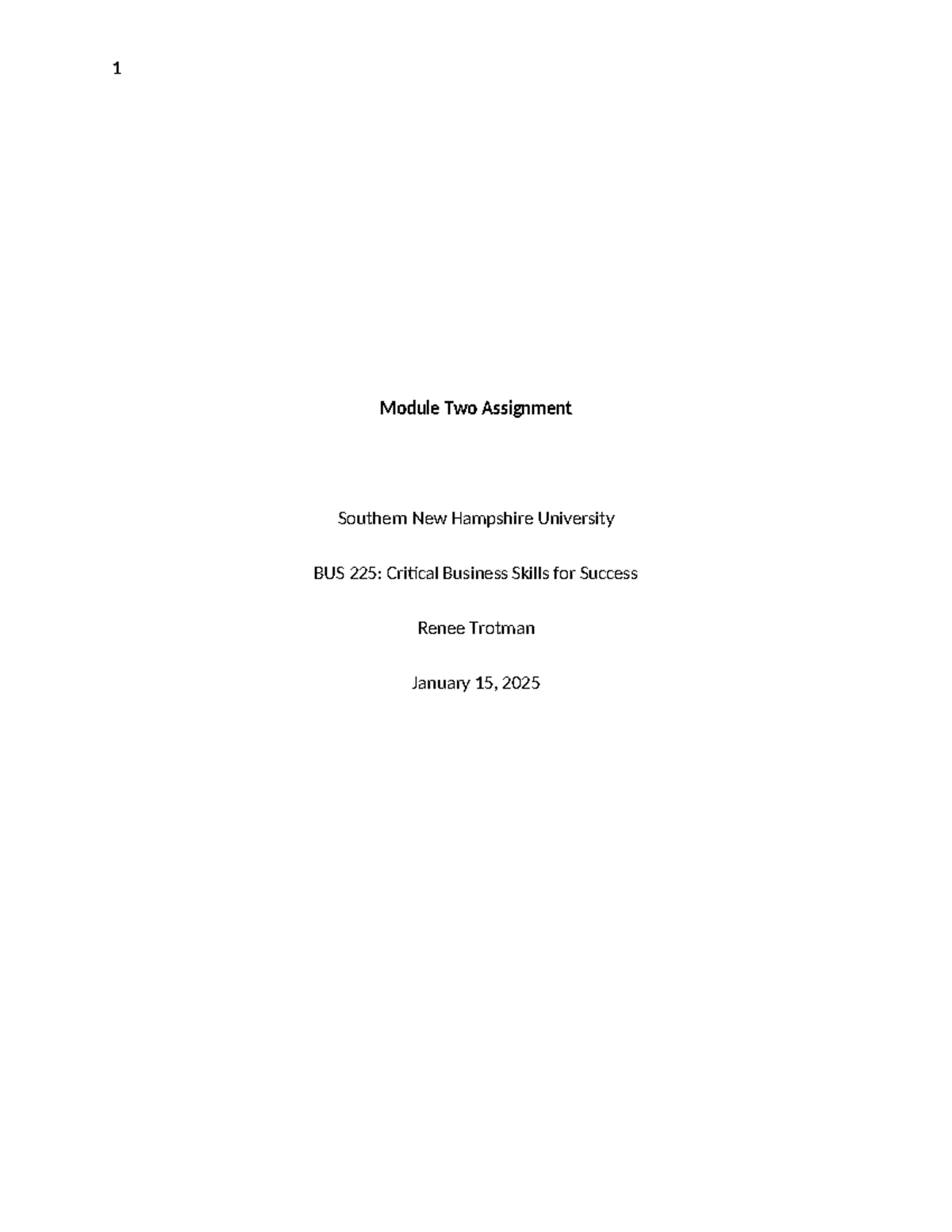 BUS225 Module Two Assignment - Module Two Assignment Southern New ...