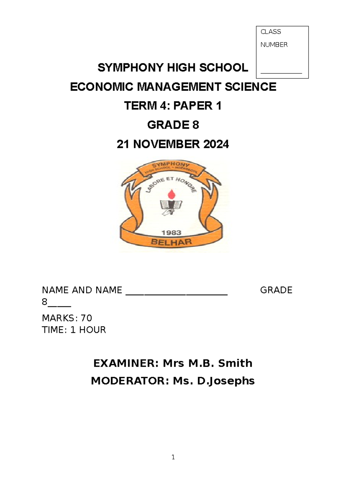 Grade 8 EMS Term 4 Exam Paper 1 - 21 November 2024 - Studocu
