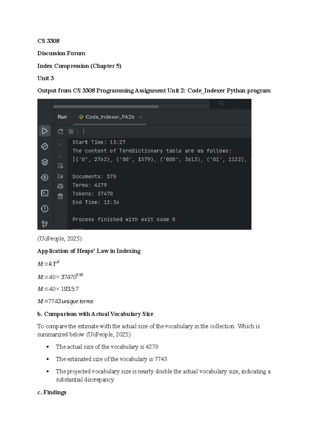 CS 3308 Discussion Forum Index Compression Analysis (Unit 3) - Studocu