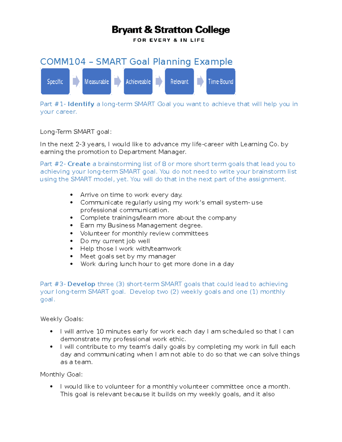COMM104 W4 SMART Goals: Planning for Career Advancement - Studocu