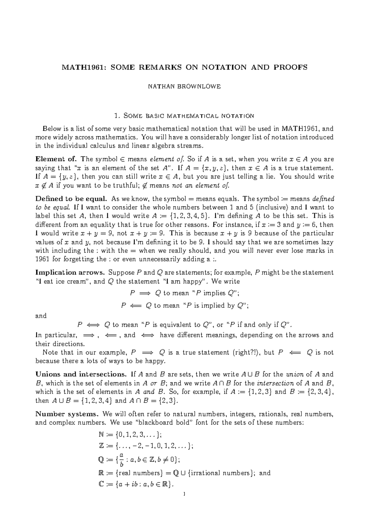 MATH1961: Essential Notation and Proof Techniques Explained - Studocu