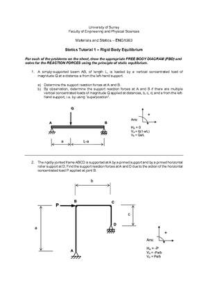FBD diagram and shear - ENG1063 - SHEAR FORCE DIAGRAM : + 315 2 + A B ...