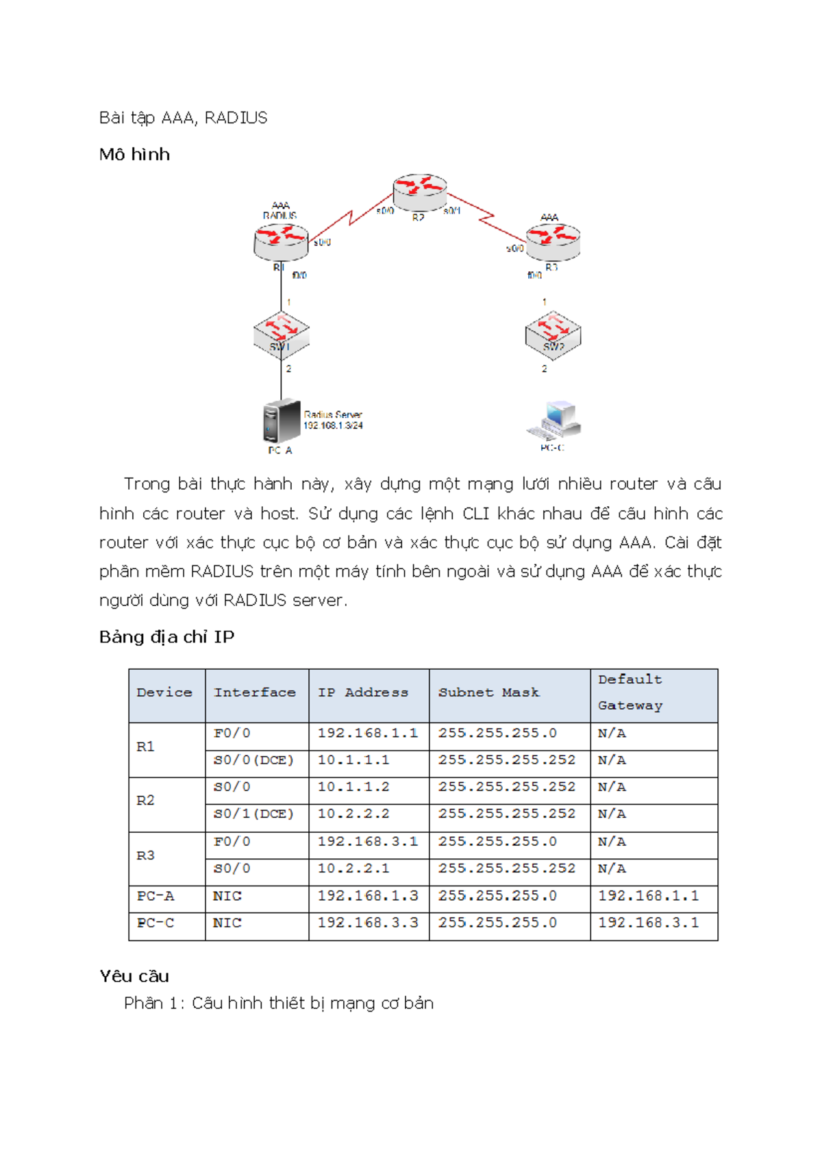Bài tập AAA và RADIUS trong cấu hình mạng Router - Studocu