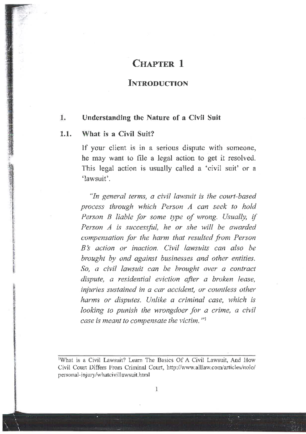 CHAPTER 1: Understanding Civil Suits and Their Legal Framework - Studocu