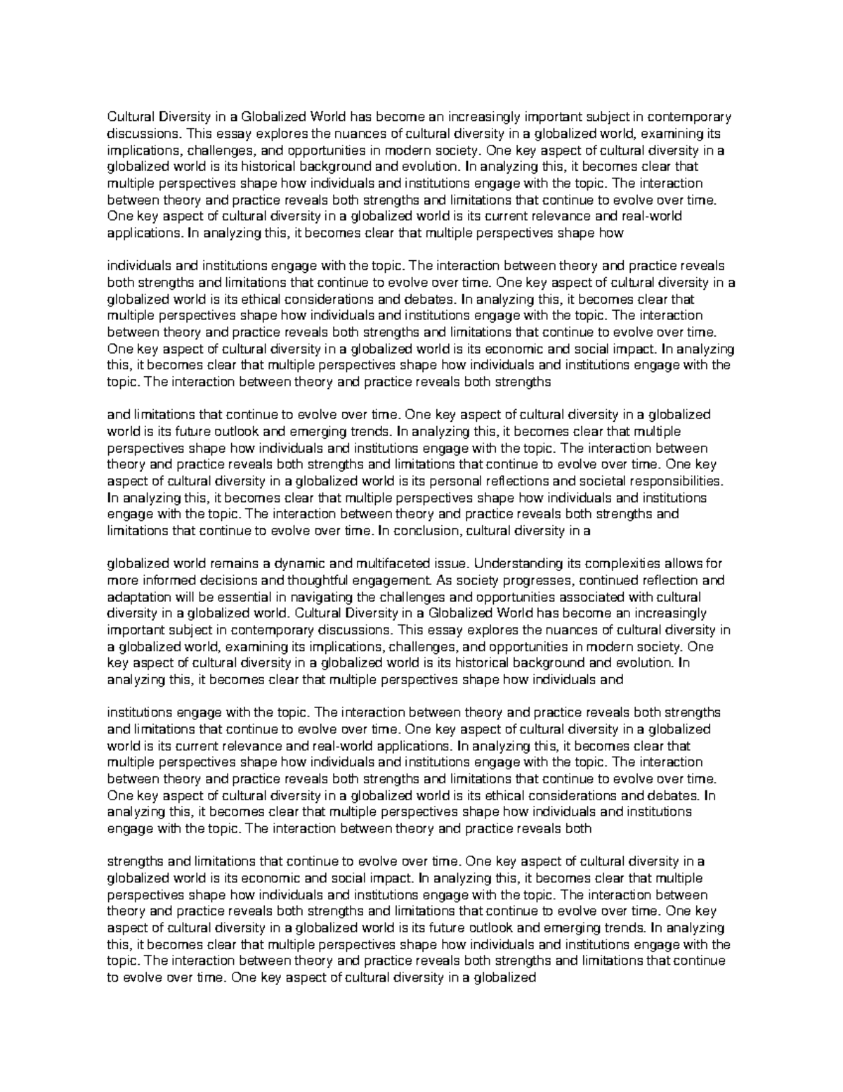 Cultural Diversity in a Globalized World: An Essay Analysis (Essay 10 ...