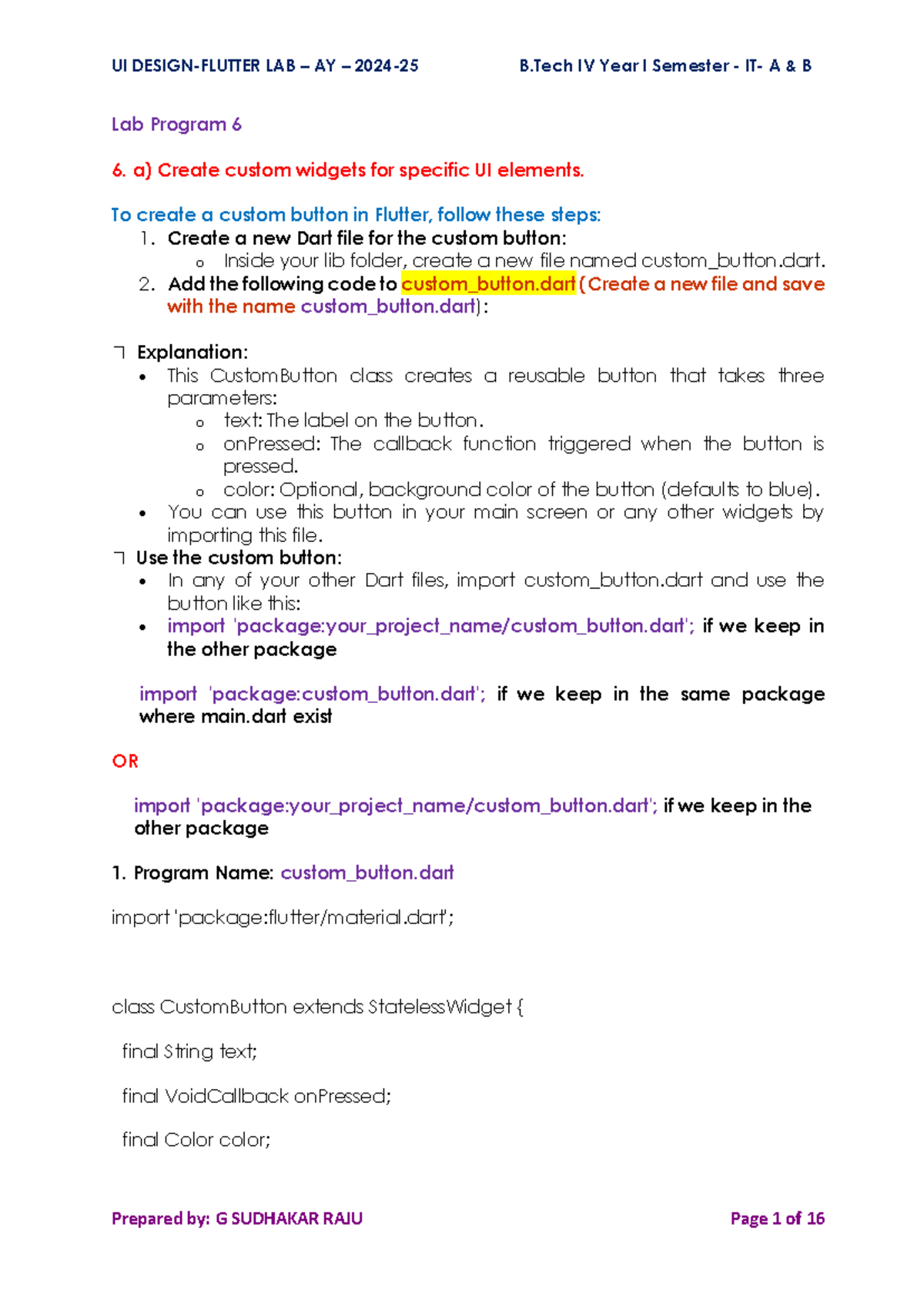 UI Design- Flutter Lab - Week 6 - Lab Program 6 6. a) Create custom ...