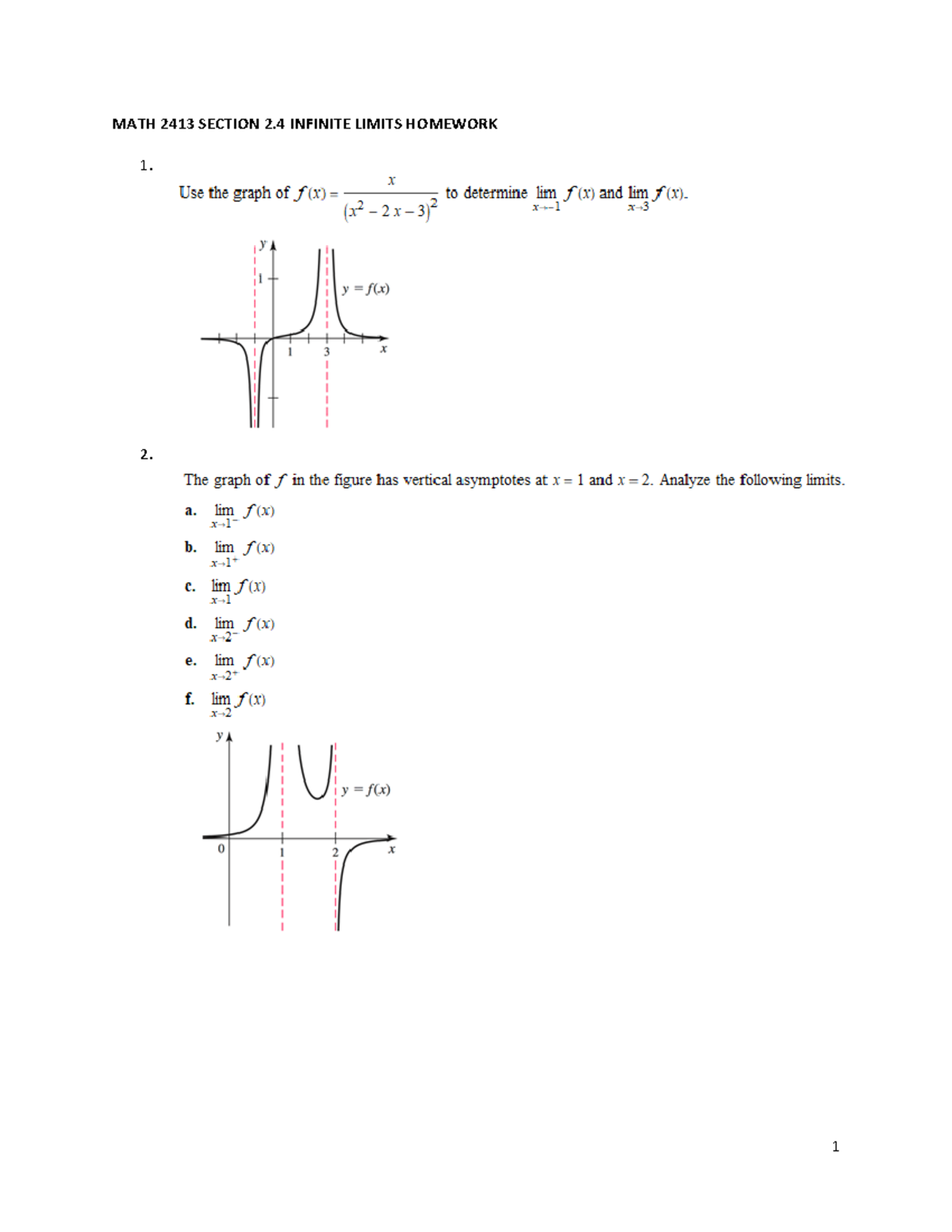 MATH 2413 Infinite Limits Homework - Section 2.4 Solutions - Studocu