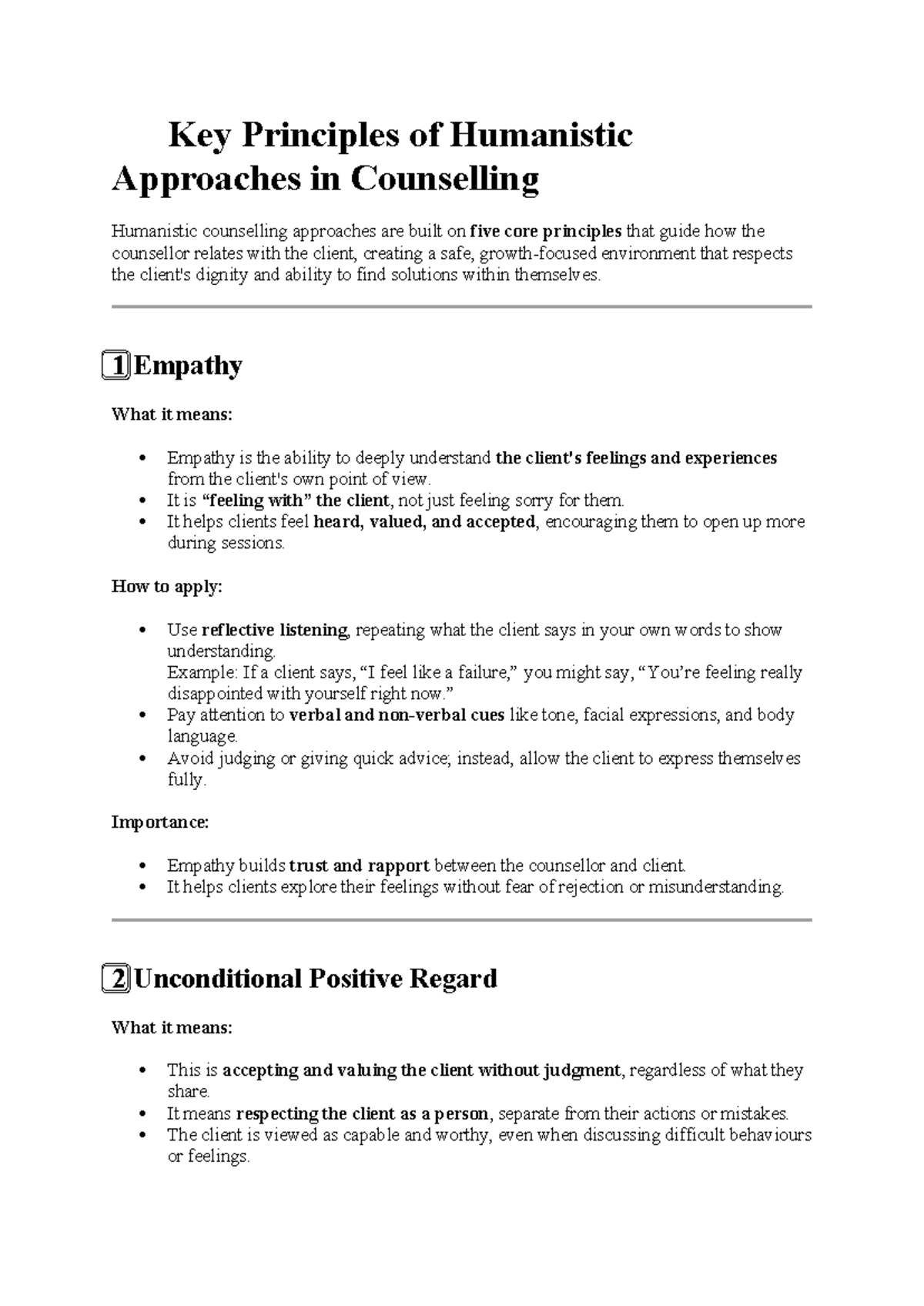 Key Principles of Humanistic Counselling Approaches (COUN 101) - Studocu