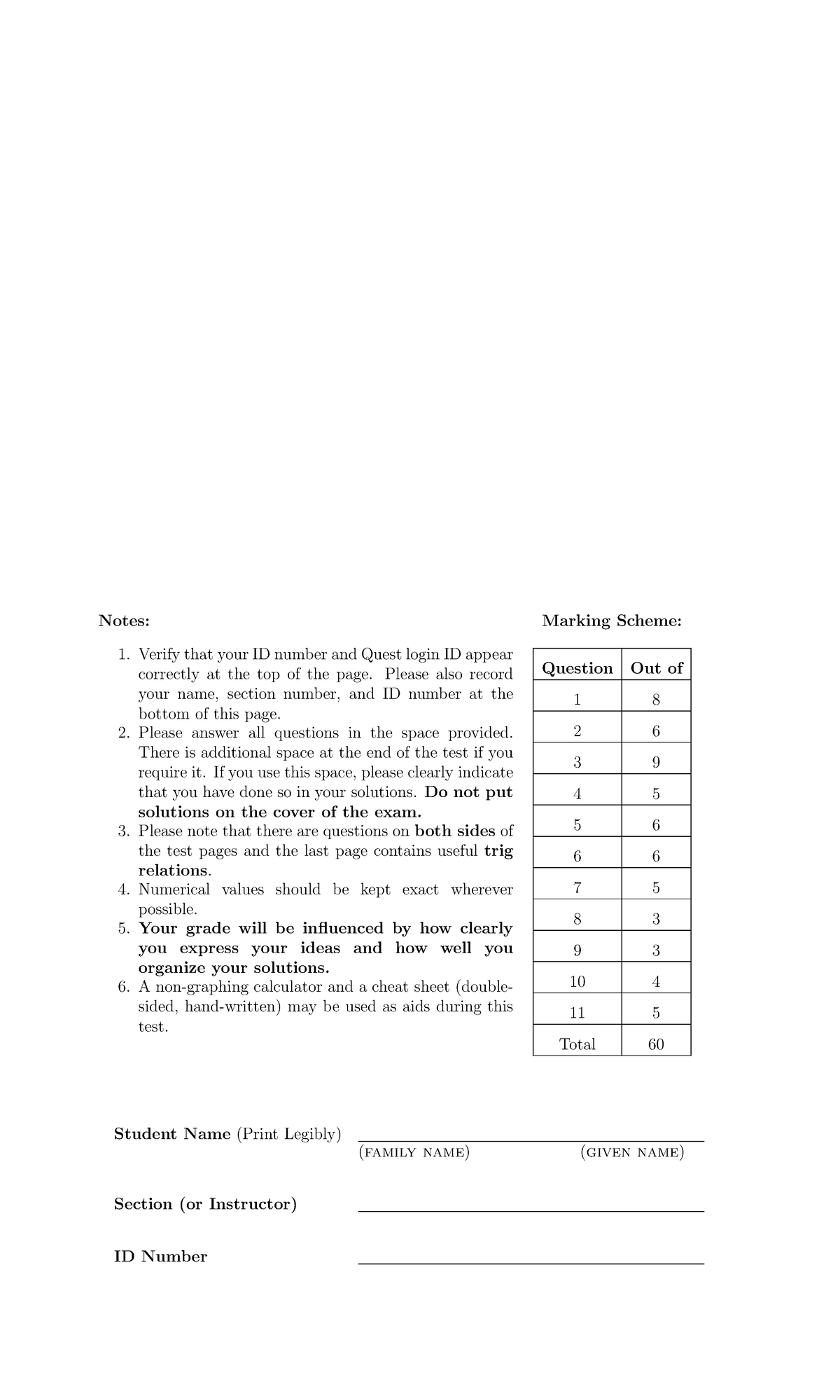 Math 127 Final Exam F18 - marking scheme and notes - Studocu