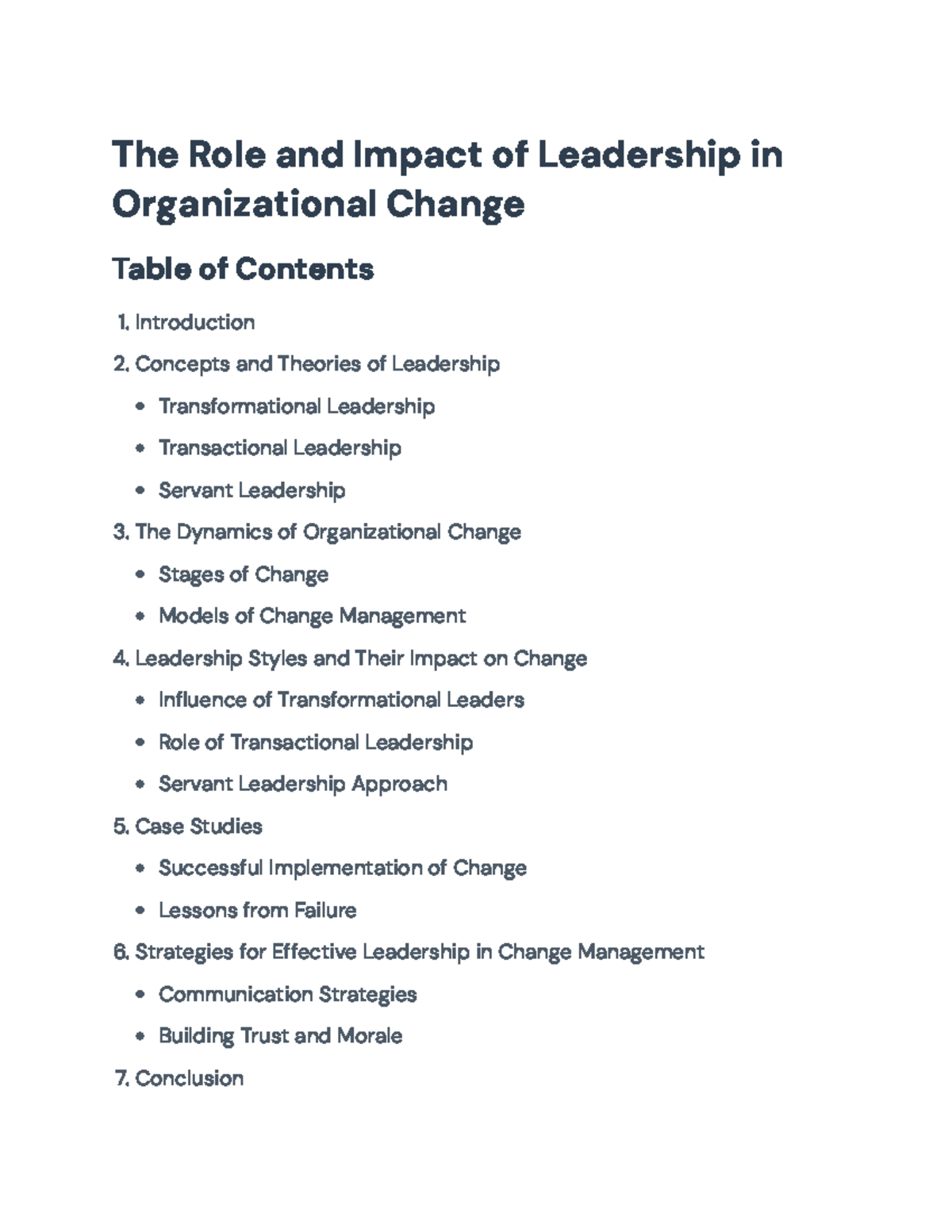 Leadership's Role in Organizational Change: A Comprehensive Study (MGT ...