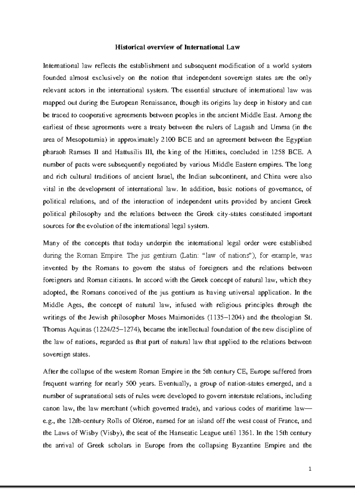 Historical development and scope of International Law - Historical ...