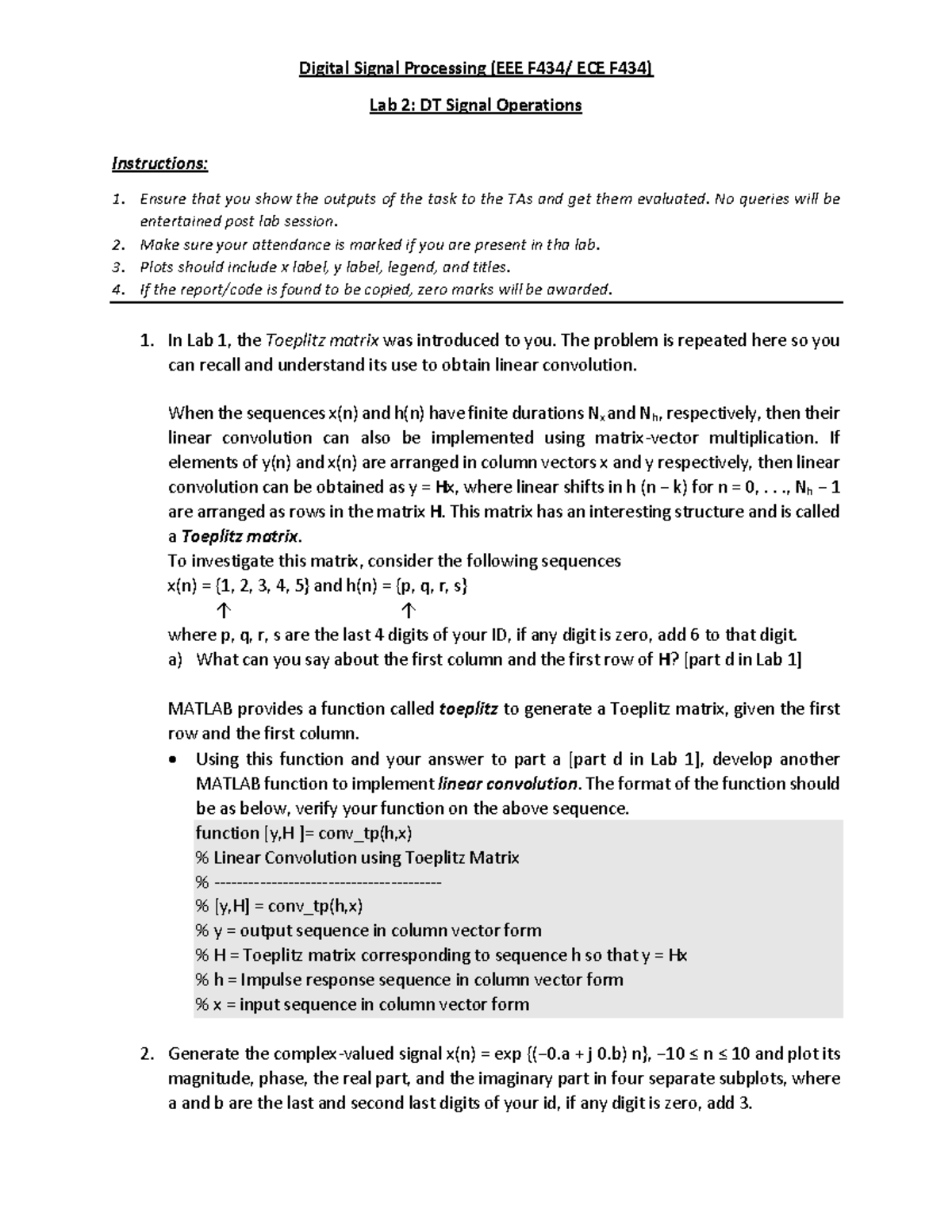 Lab 2 - Use for practice - Digital Signal Processing (EEE F434/ ECE ...