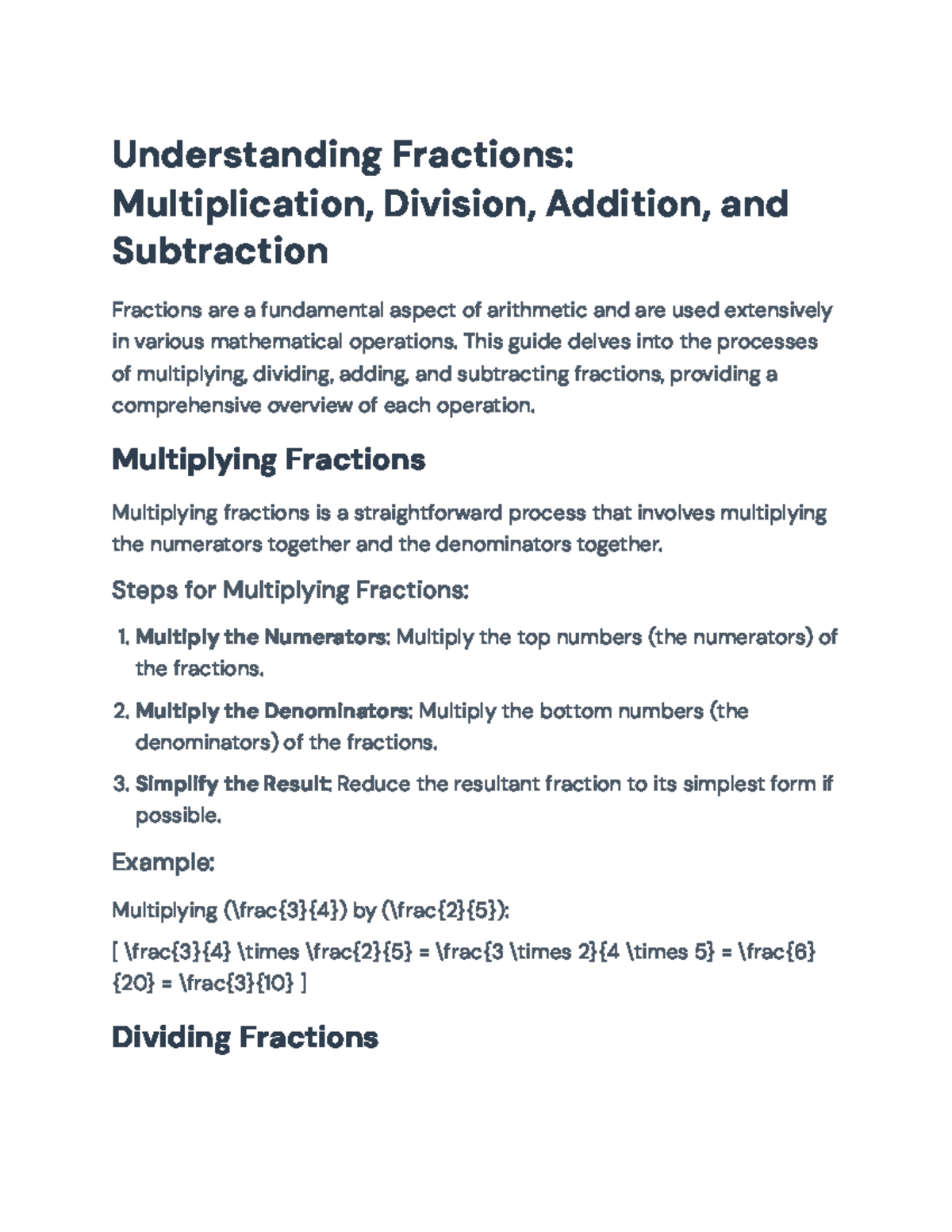 Understanding Fractions: Operations & Simplification Guide ...