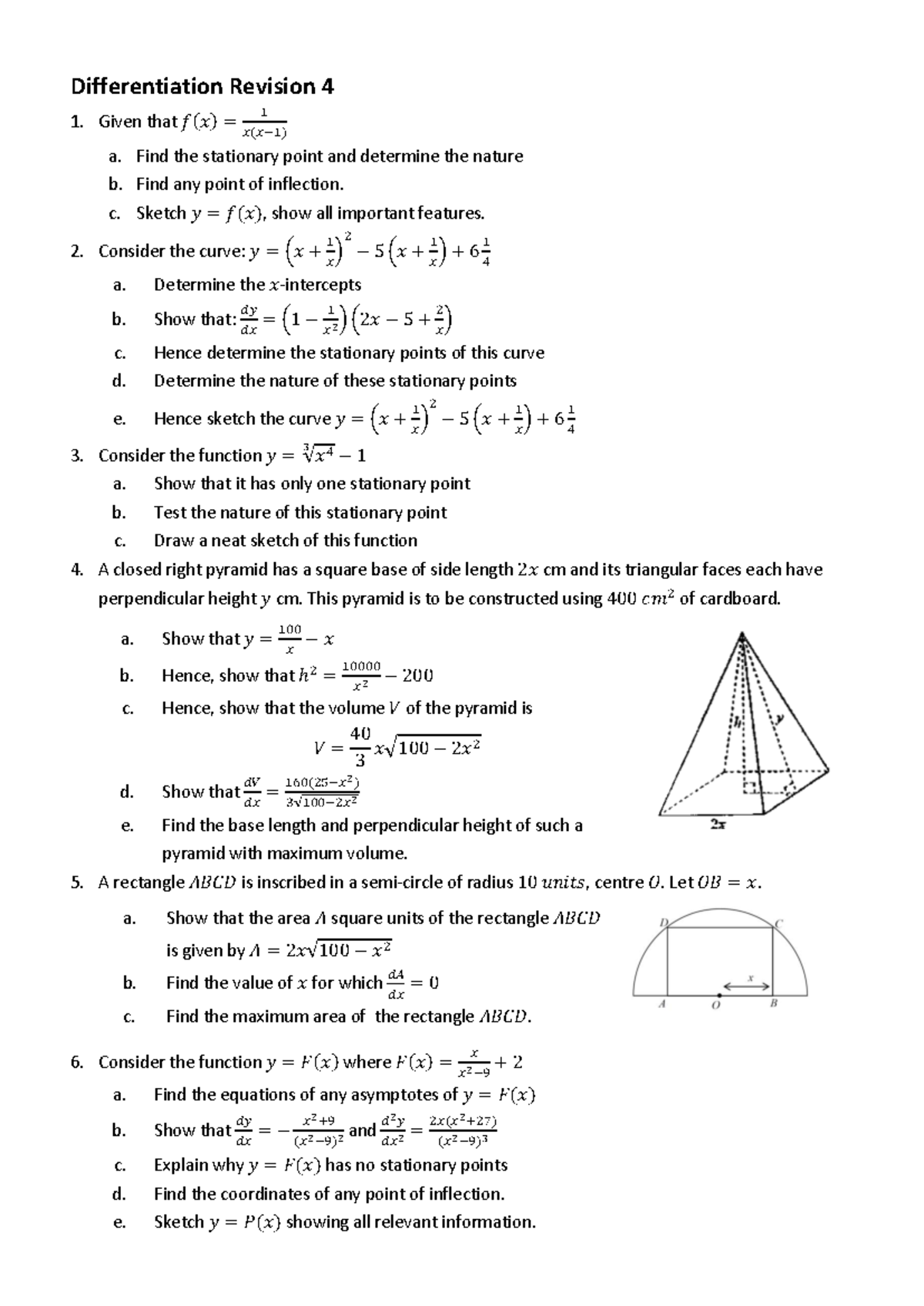 Differentiation Worksheet 4: Stationary Points & Curves Analysis - Studocu