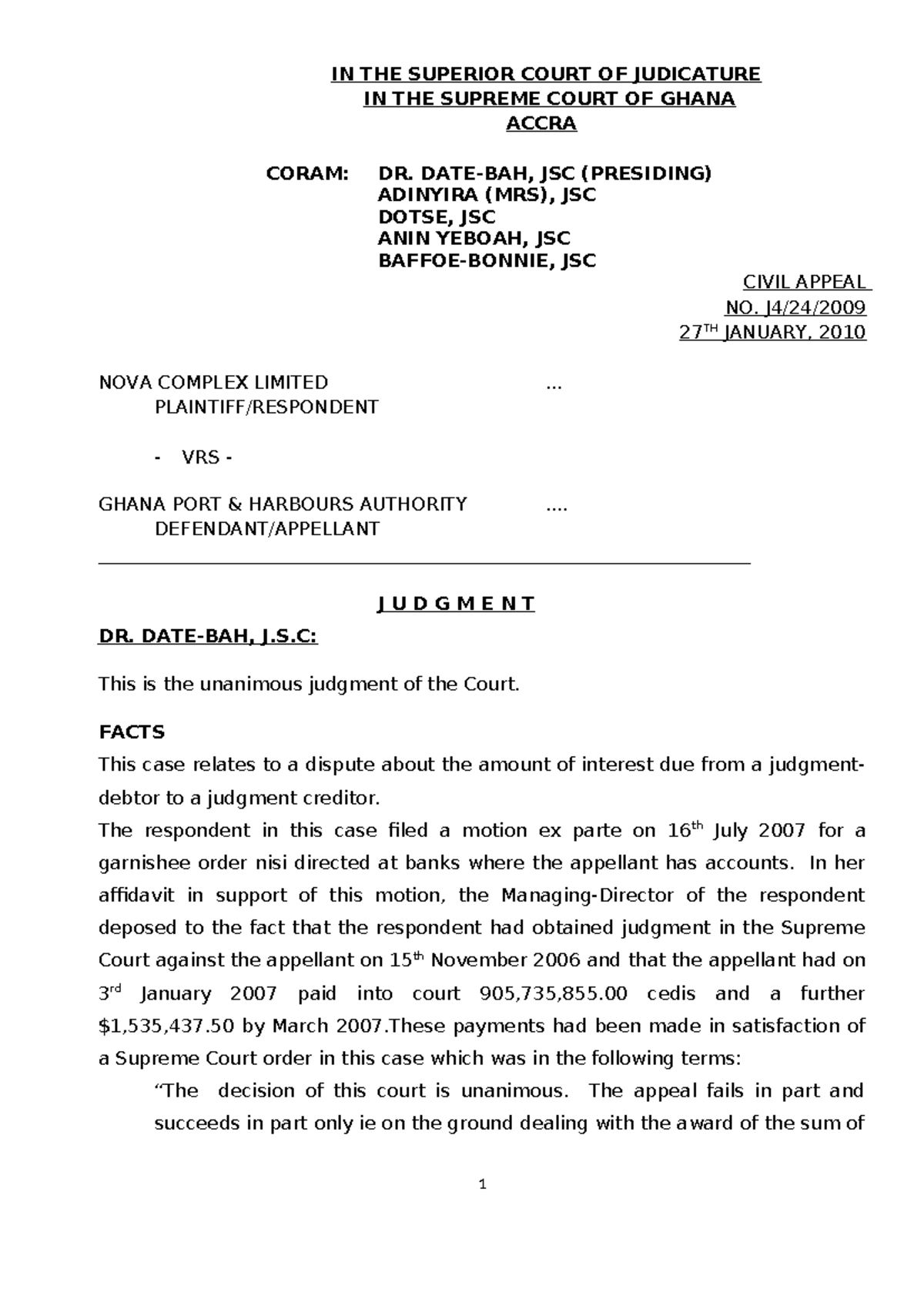 NOVA Complex Ltd v Ghana Ports & Harbours Authority - Case Summary ...
