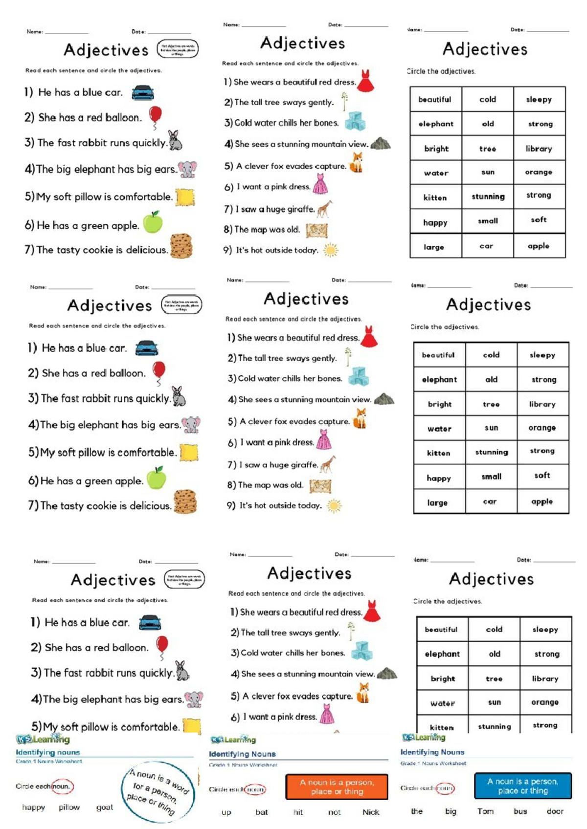 Adjectives and Nouns Practice for Grade 1: Worksheets and Exercises ...