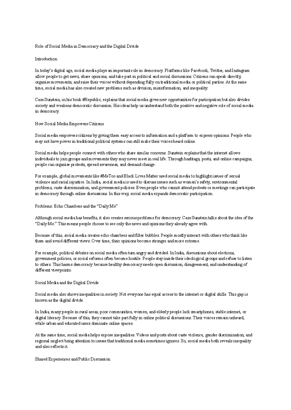 Unit 5 - Notes: The Impact of Social Media on Democracy and Social ...