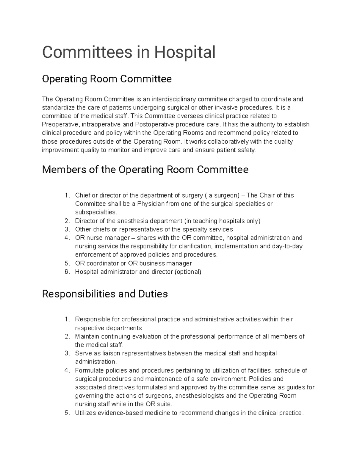 Hospital Committees Overview: Roles, Responsibilities, and Functions ...