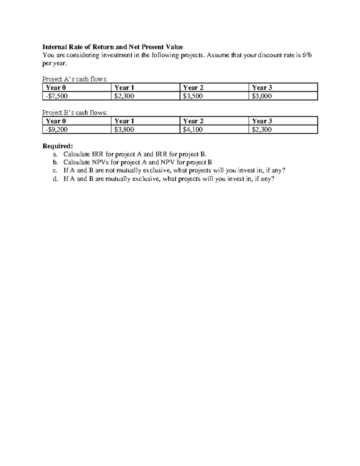 Internal Rate of Return and Net Present Value - Assume that your ...
