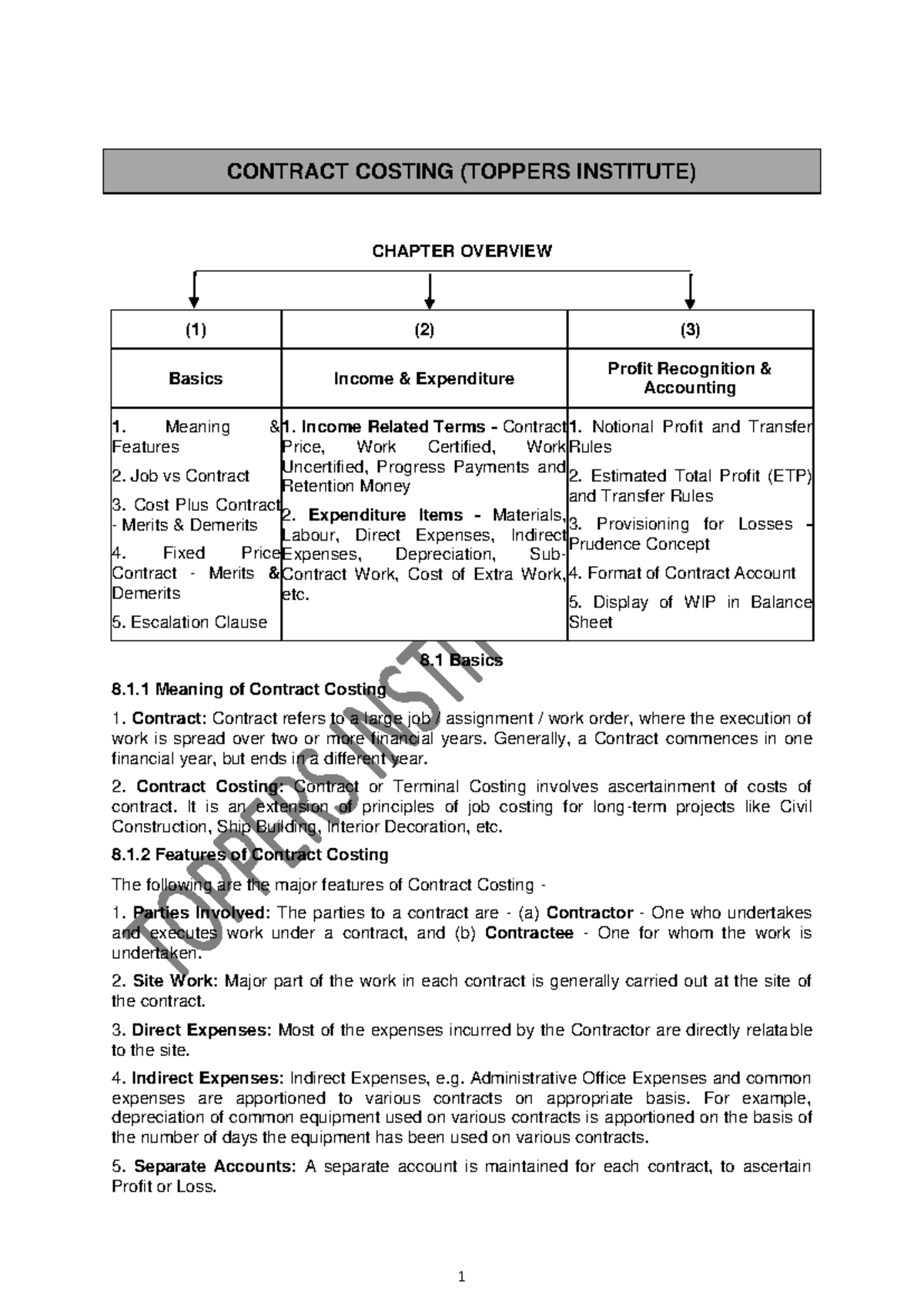 CONTRACT COSTING M 09: CHAPTER OVERVIEW & KEY CONCEPTS - Studocu