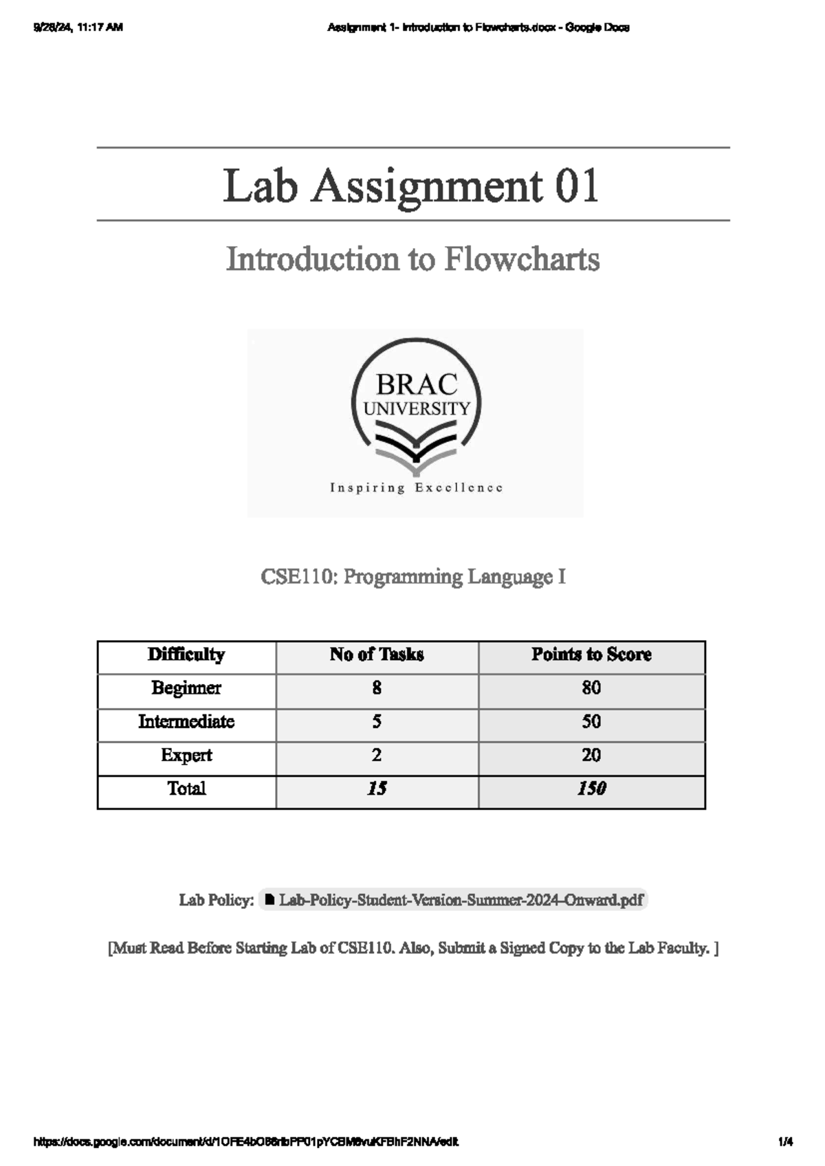 CSE110 Lab Assignment 01: Introduction to Flowcharts - Studocu