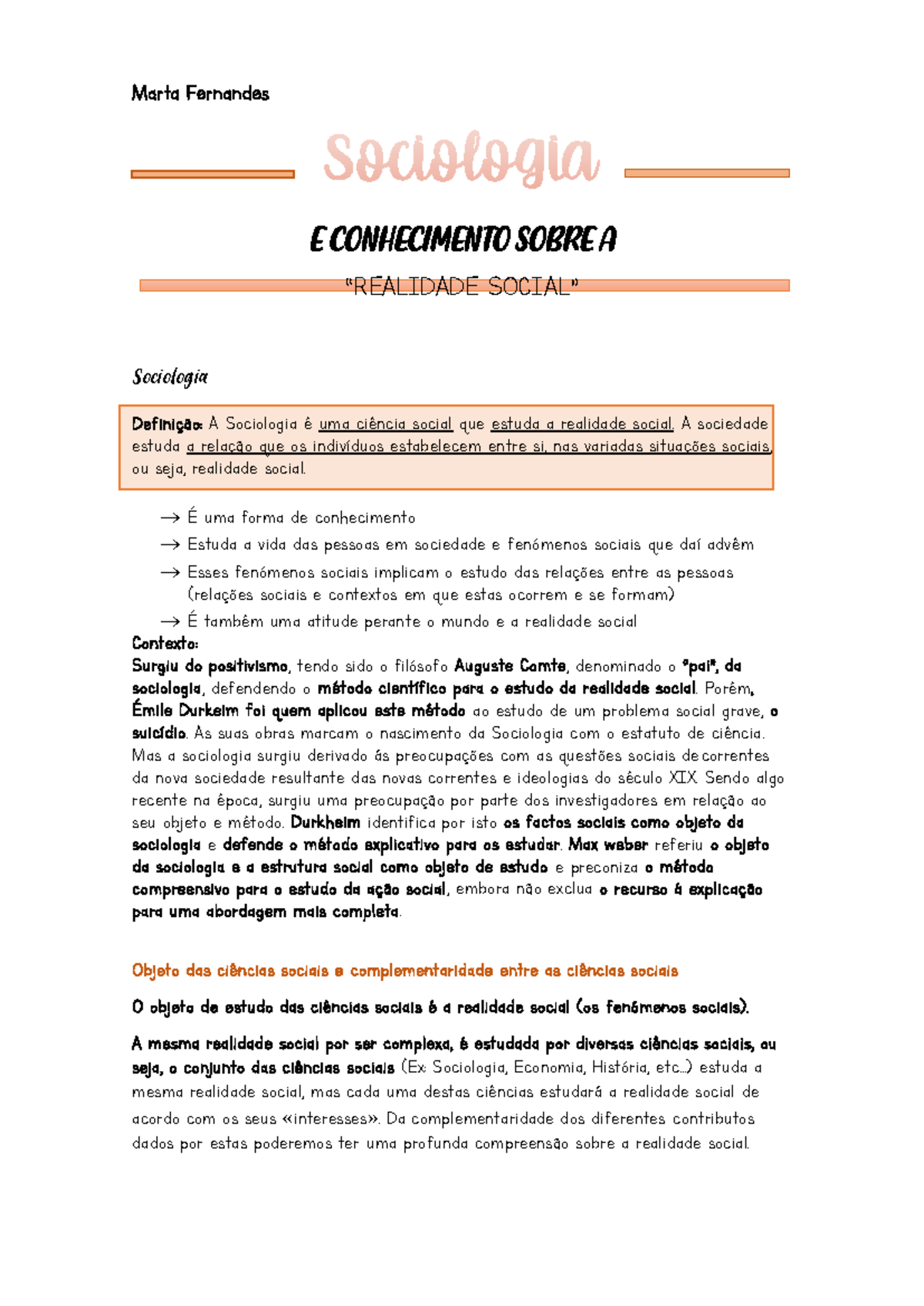 Sociologia- Teste - E CONHECIMENTO SOBRE A