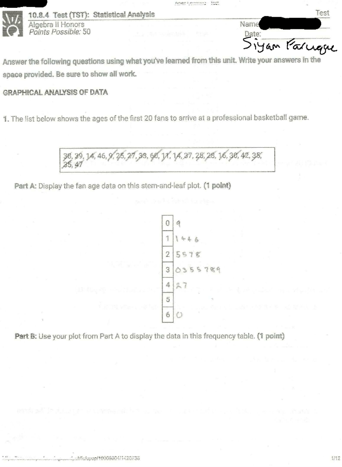 Algebra II Honors 10.8.4 Test (TST): Statistical Analysis & Data ...