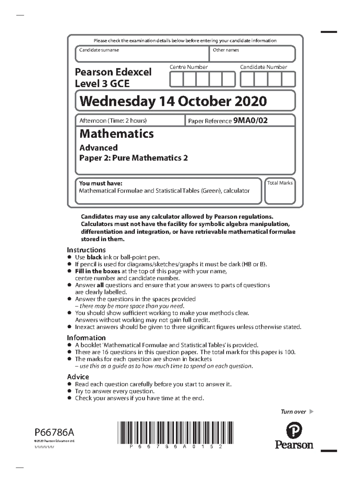 1MA1 1H rms Mock Set 9 - Edexcel GCSE Maths 1MA1/1H Mock Set 9 ...