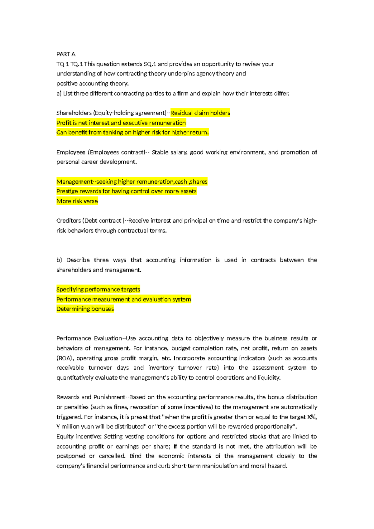 AT TUT6 - Tutorial 6 Sample Answers on Contracting and Agency Theory ...
