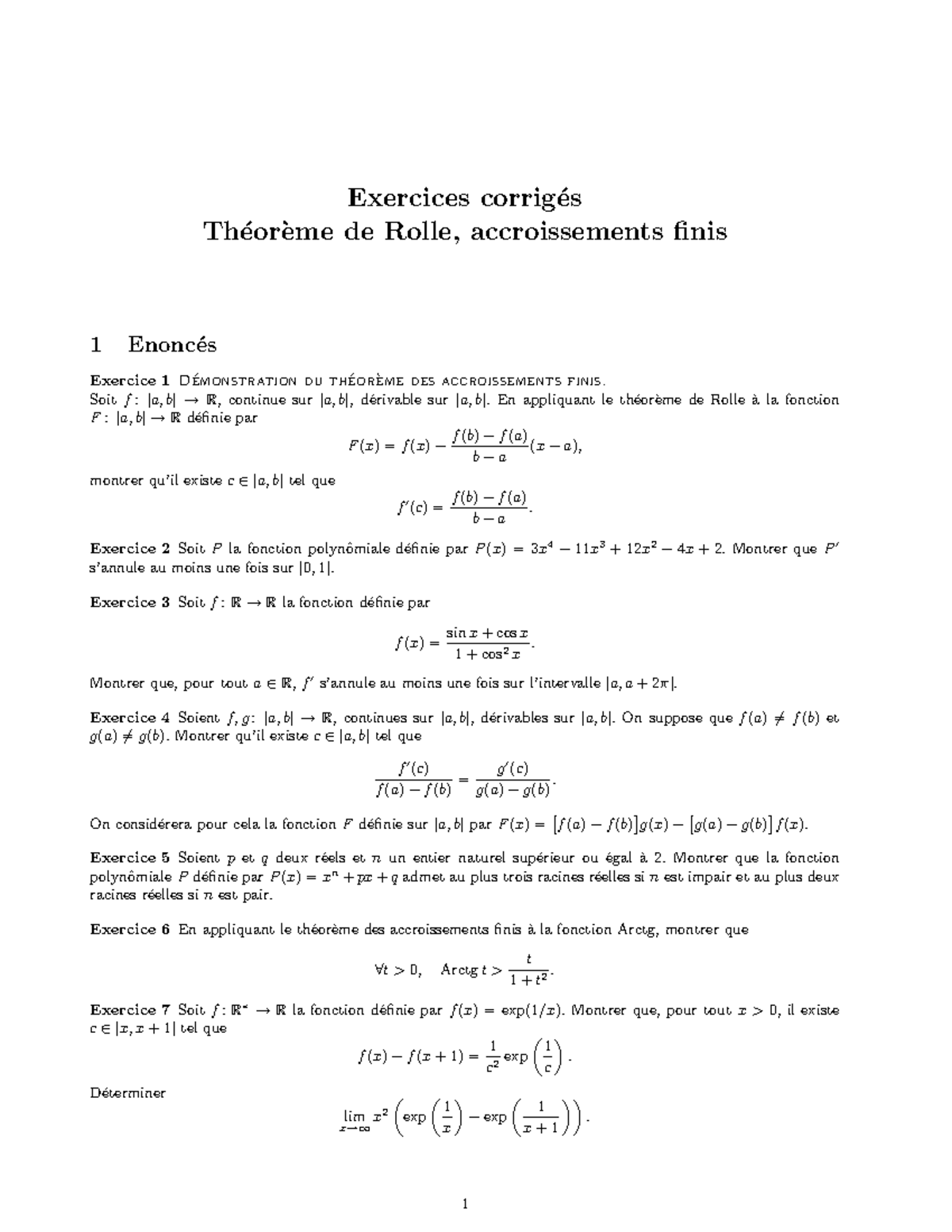 Application du Théorème de Rolle - Exercices et Solutions - Studocu