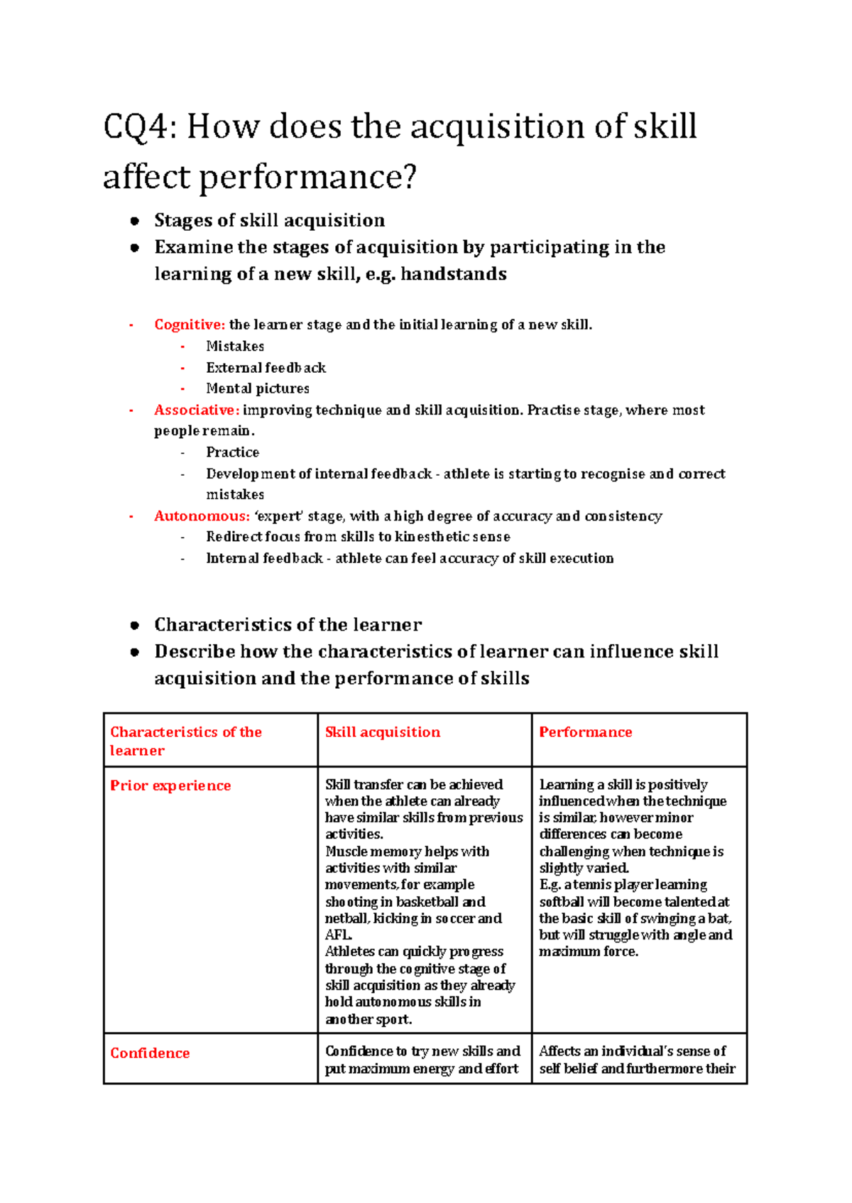 CQ4 Final Exam: Impact of Skill Acquisition on Performance - Studocu