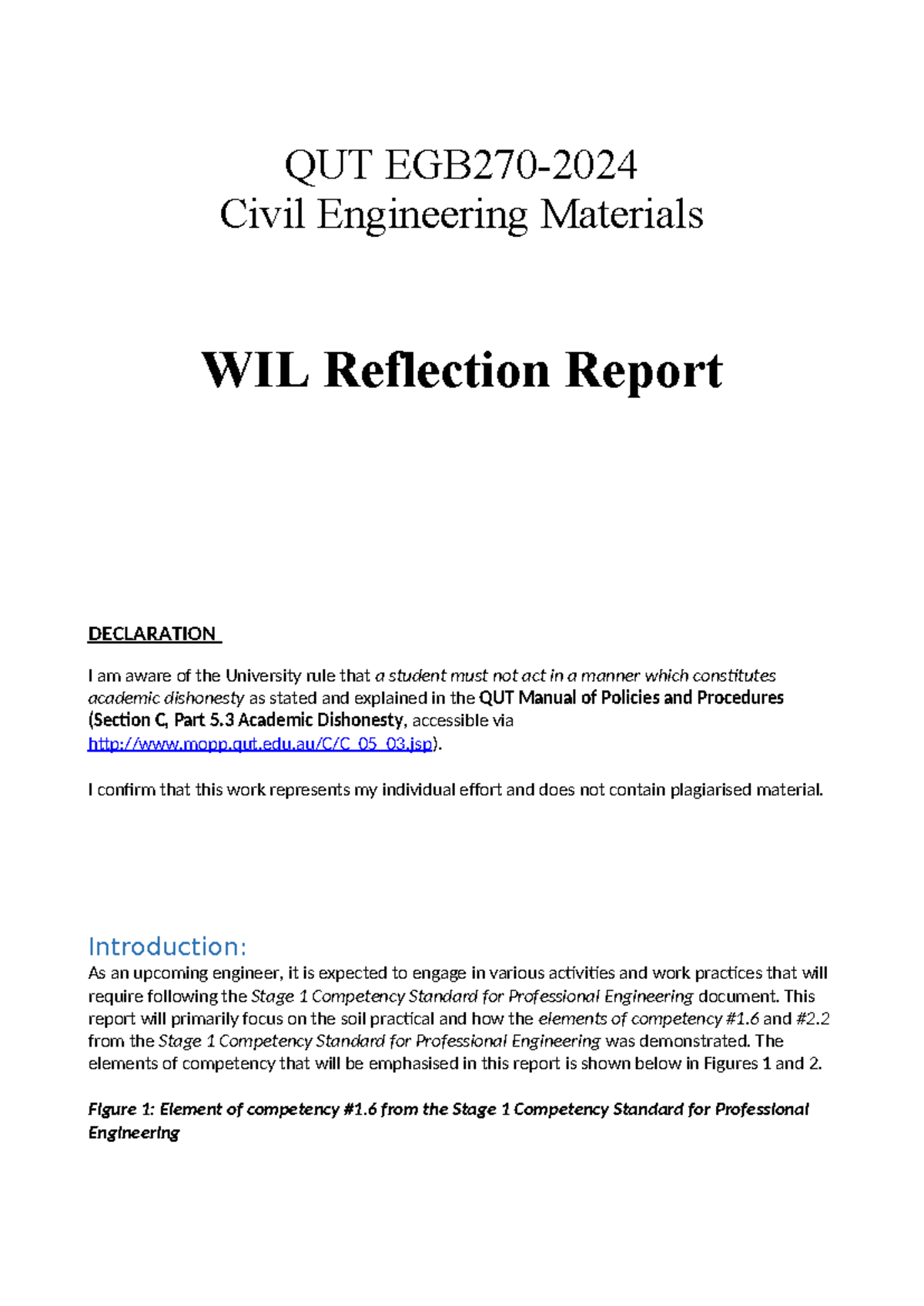 EGB270 Mid-term Reflection on Engineering Competency in WIL Report ...