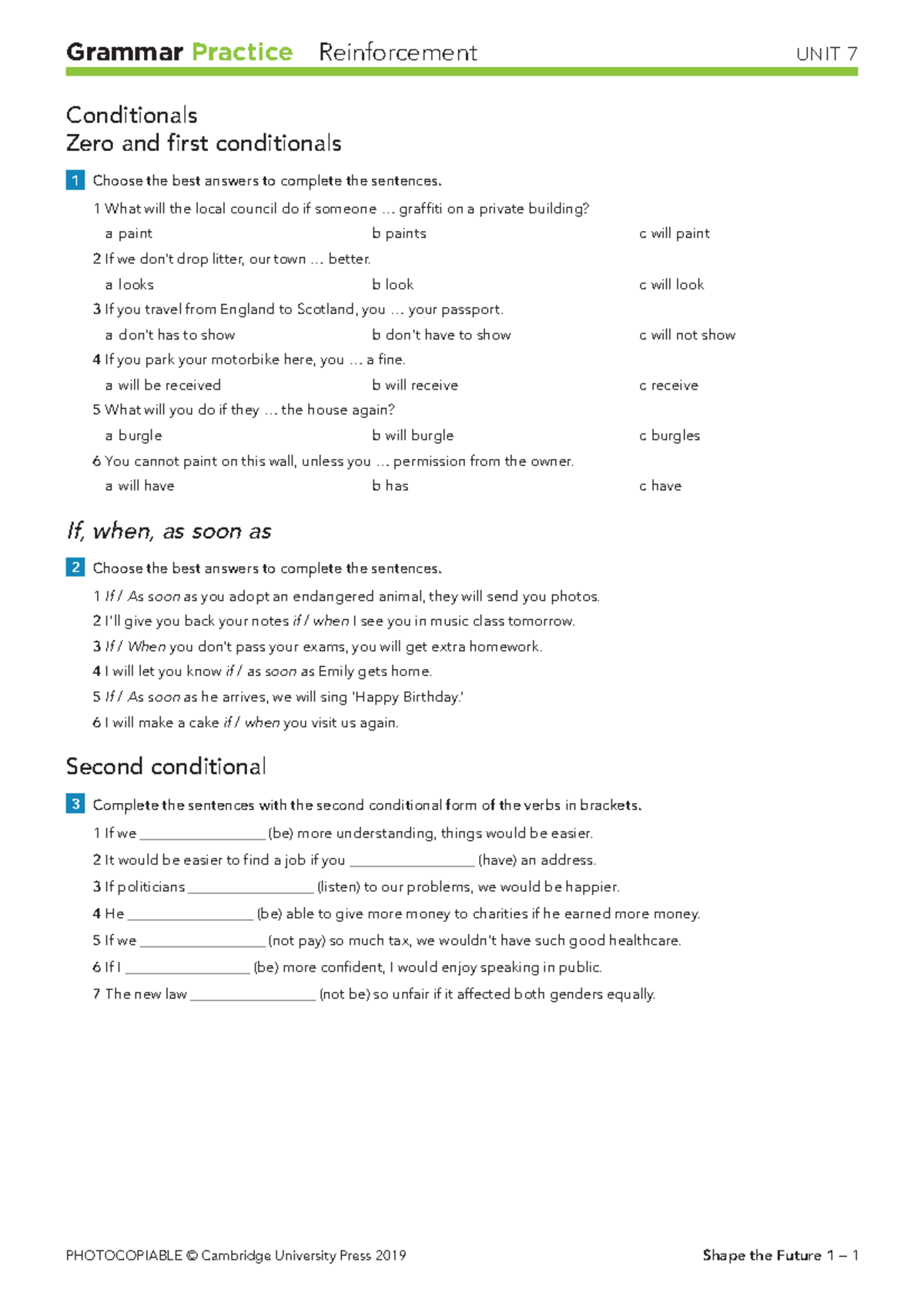 Grammar Practice Reinforcement: Unit 7 Conditionals (No Answers) - Studocu