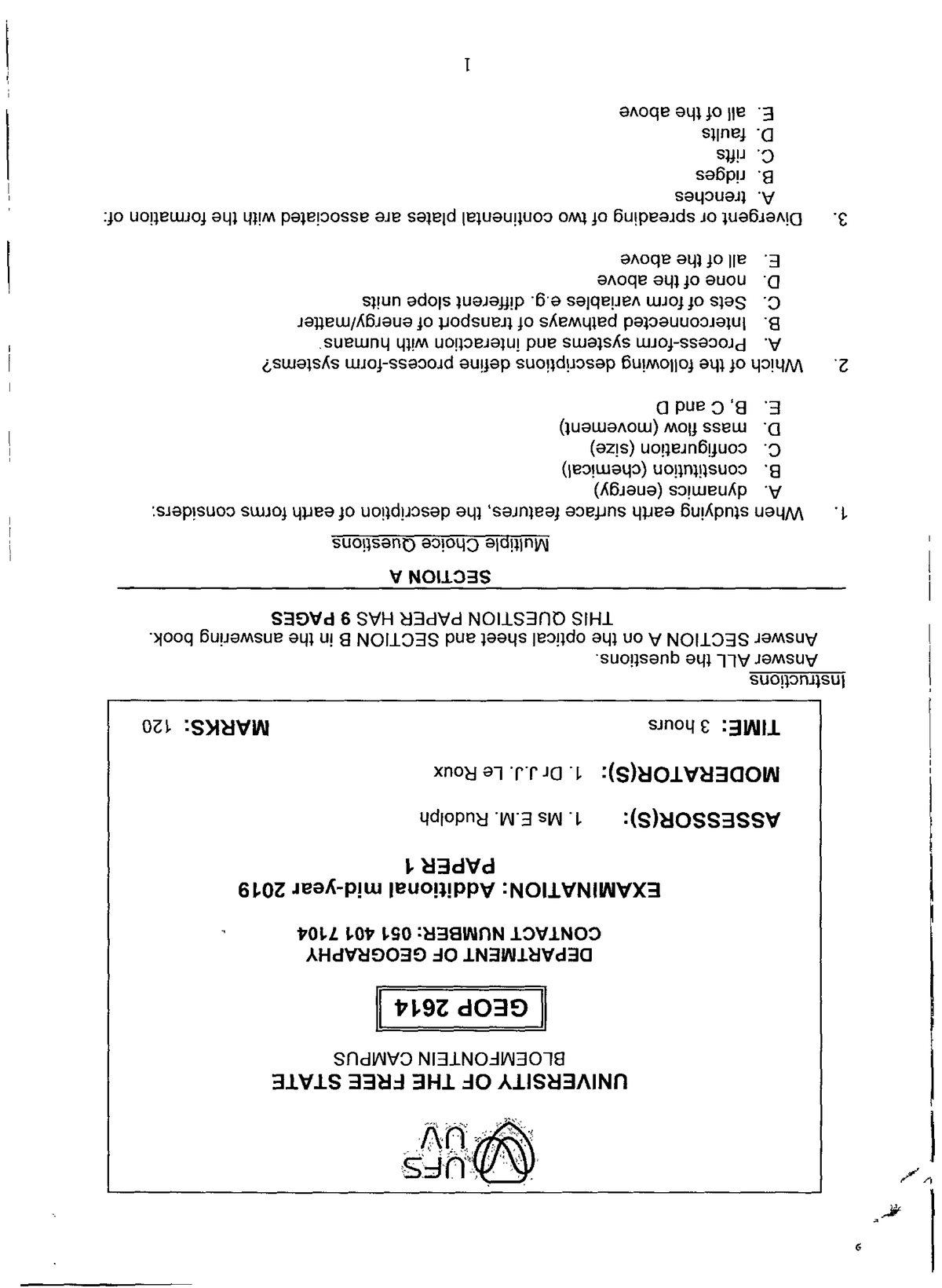 UFS GEOP 2614 Final Exam 2019: Additional Paper 1 Questions - Studocu
