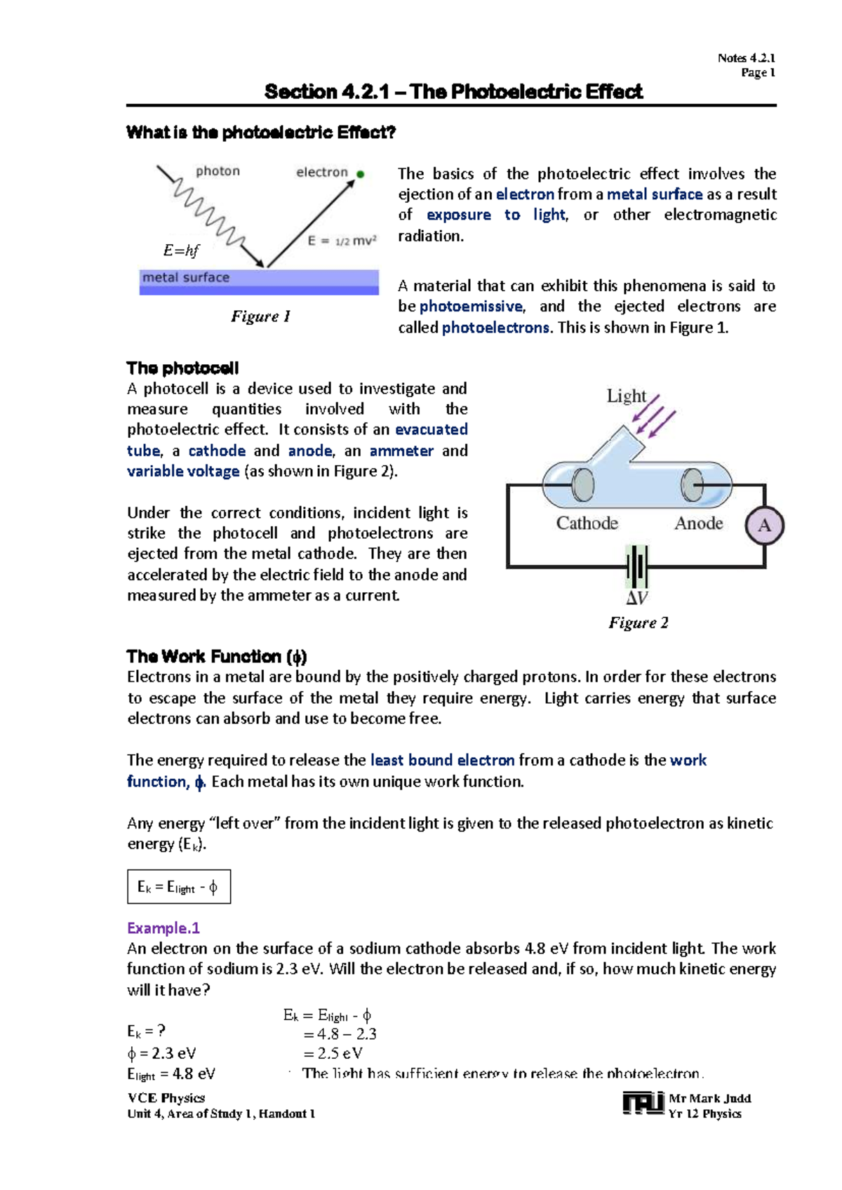 VCE Physics Unit 4: The Photoelectric Effect - Detailed Notes - Studocu