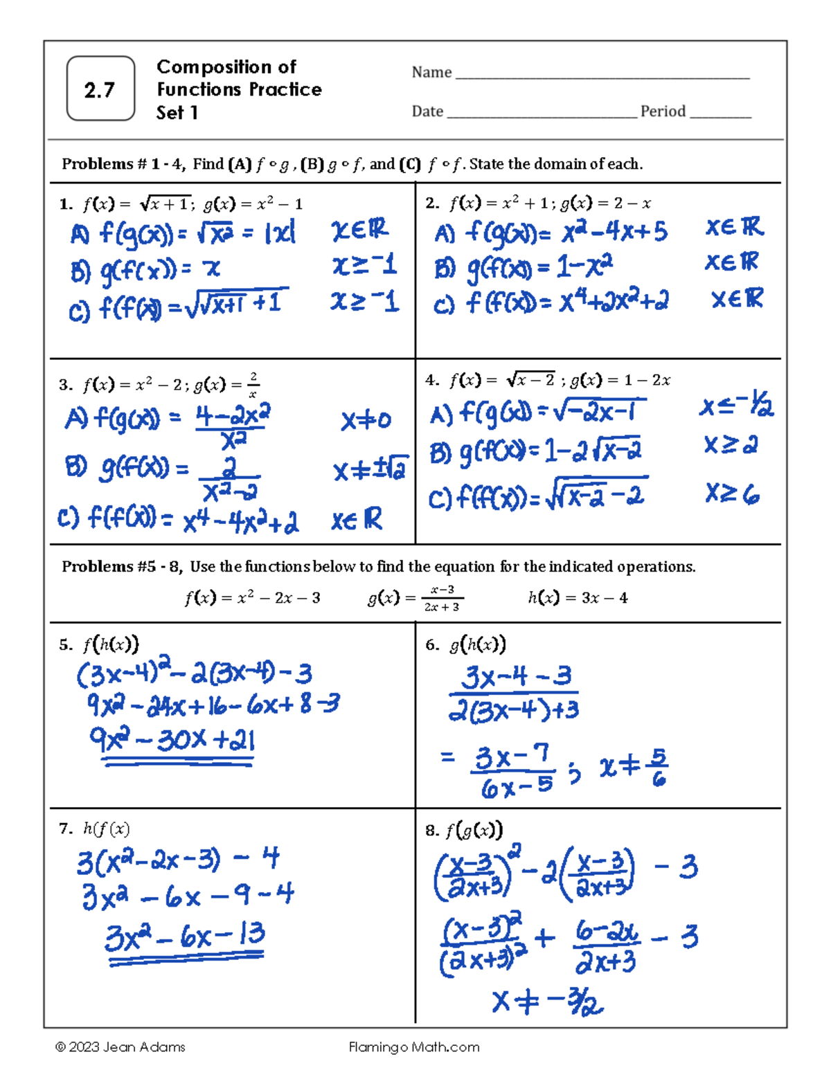 Composition of Functions Practice Set 1 & 2 - 2. Composition of ...