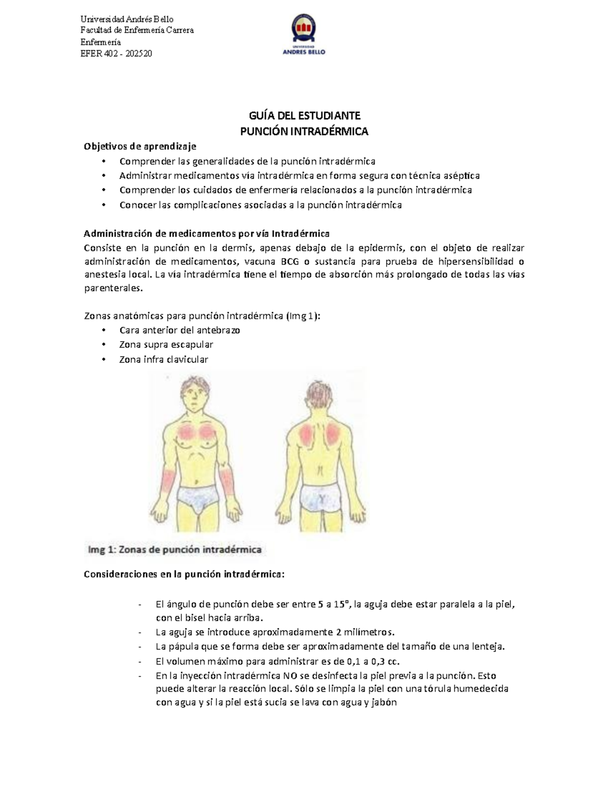 Guía del Estudiante EFER 402: Punción Intradérmica y Cuidados - Studocu