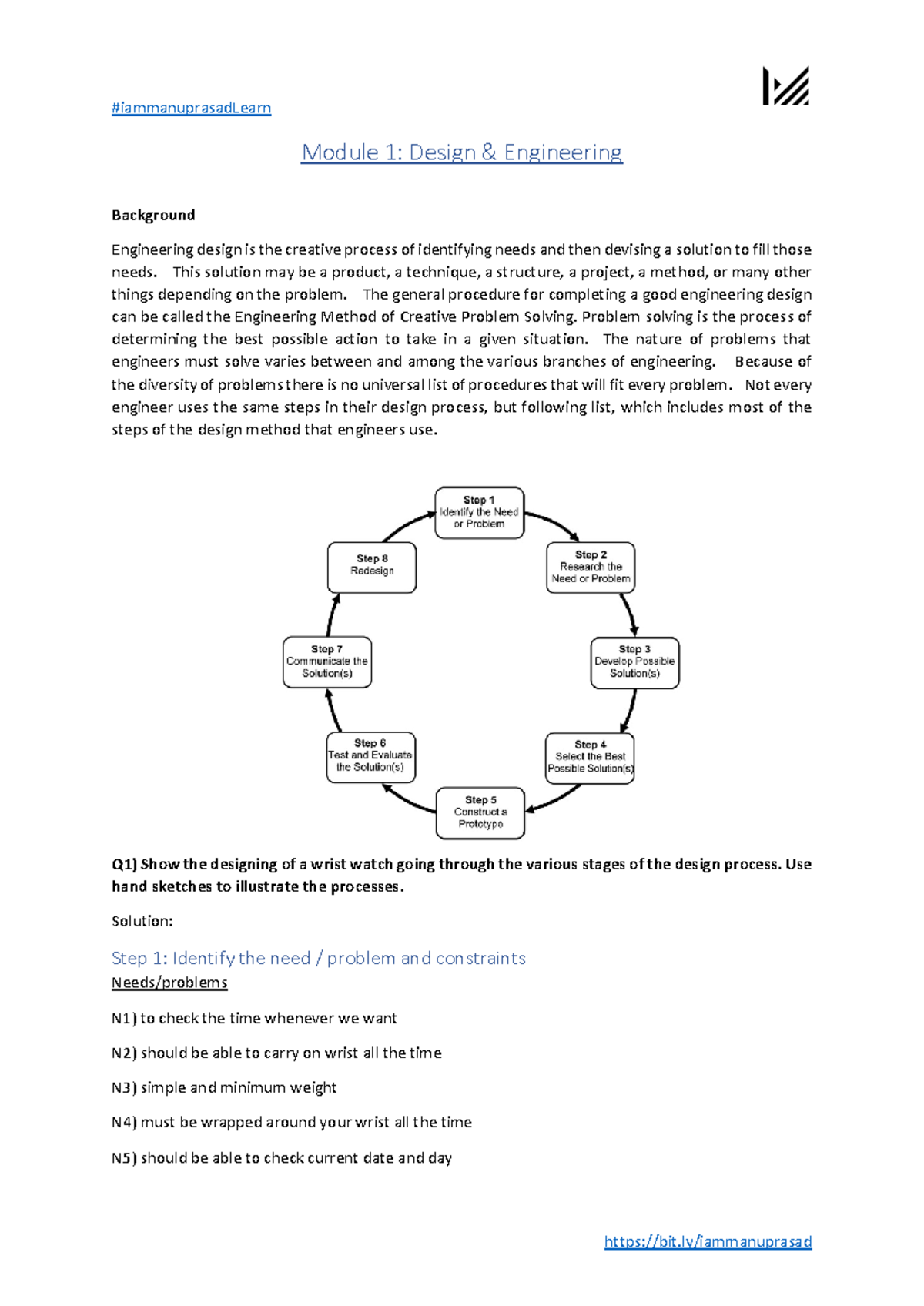 DE Module 1: Sample Answers on Design & Engineering Process - Studocu